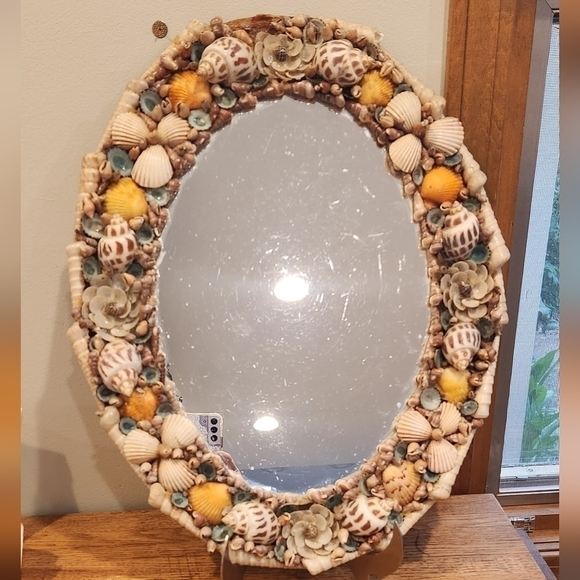 1970s handmade seashell oval mirror coastal beach - Picture 2 of 14